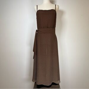 BCBGMaxAzria Brown Polka Dot Silk Dress Adjustable Straps Women’s Size 8